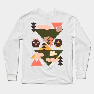 Geometric Wolf Pattern (Grey) Long Sleeve T-Shirt